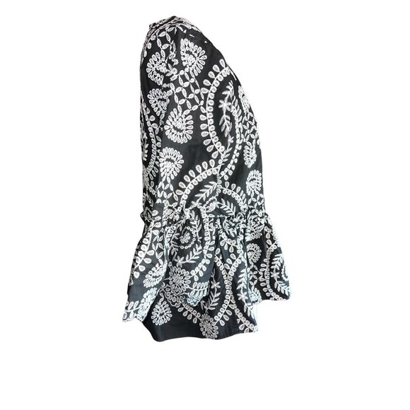 ASOS Black White Floral Embroidered Peplum Blouse With Ruffles. Women Size 0 - Picture 5 of 11